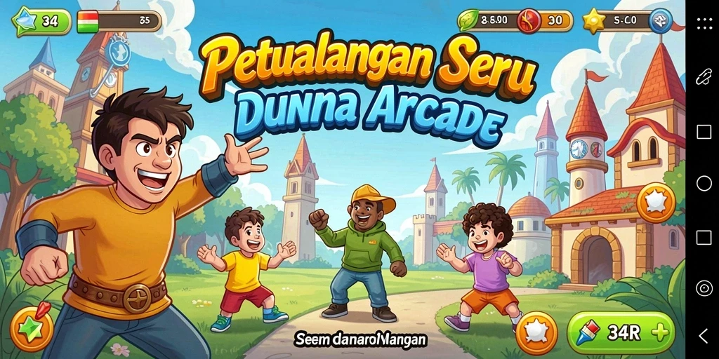 Screenshot utama 34R menunjukkan aksi seru dalam permainan Arcade.