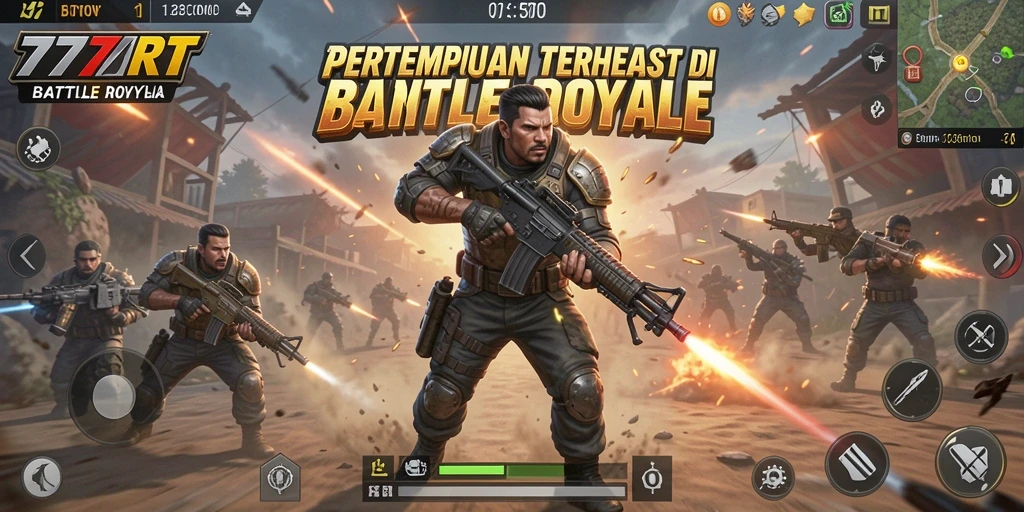 Tangkapan layar menunjukkan tindakan intens gameplay Battle Royale.