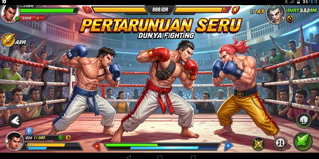 Tangkapan layar utama 888IDR menampilkan karakter sedang bertarung di arena.