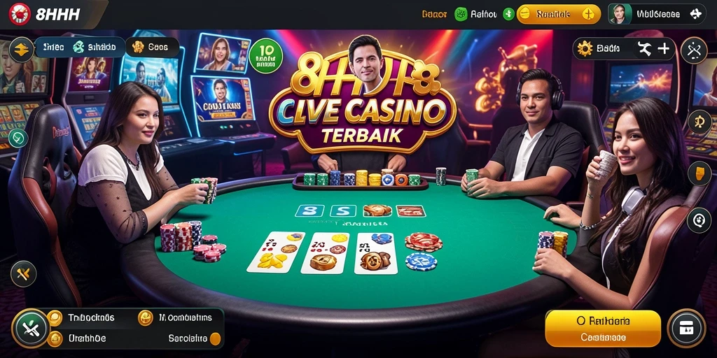 Tangkapan layar gameplay 8HHH yang menunjukkan suasana kasino yang hidup.