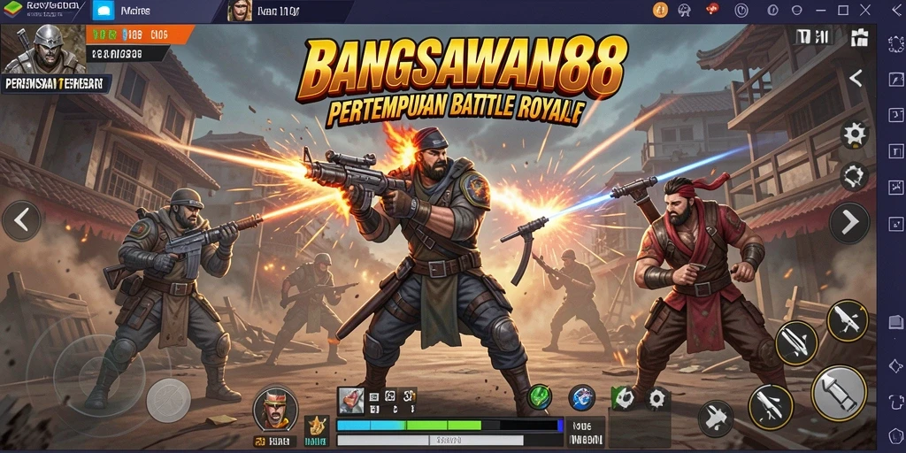 Screenshot gameplay BANGSAWAN88 menunjukkan aksi pertempuran intens.