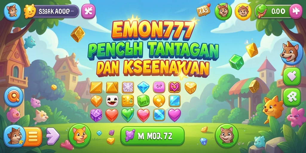 Tampilan gameplay seru EMON777 dengan objek match-3 yang menarik.
