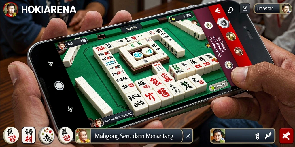 Screenshot HOKIARENA menampilkan gameplay Mahjong yang menarik dan penuh warna.