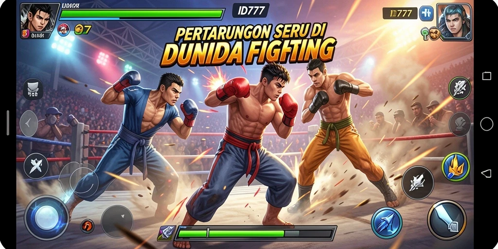 Screenshot gameplay ID777 menampilkan pertarungan epik antara karakter.