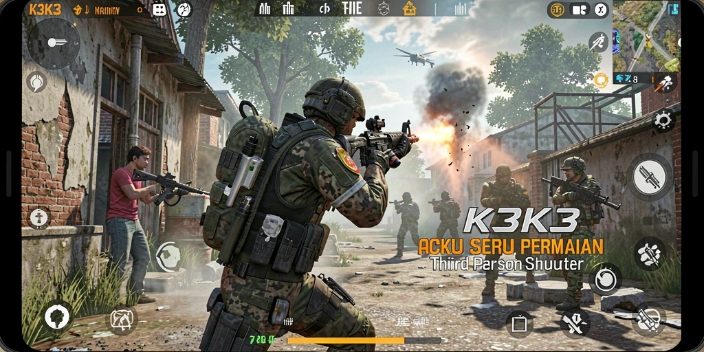Screenshot K3K3 menampilkan aksi seru dalam permainan TPS.