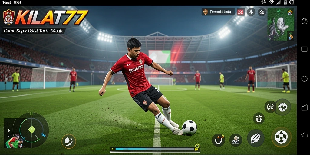 Tampilan gameplay KILAT77 dengan aksi sepak bola yang mendebarkan.