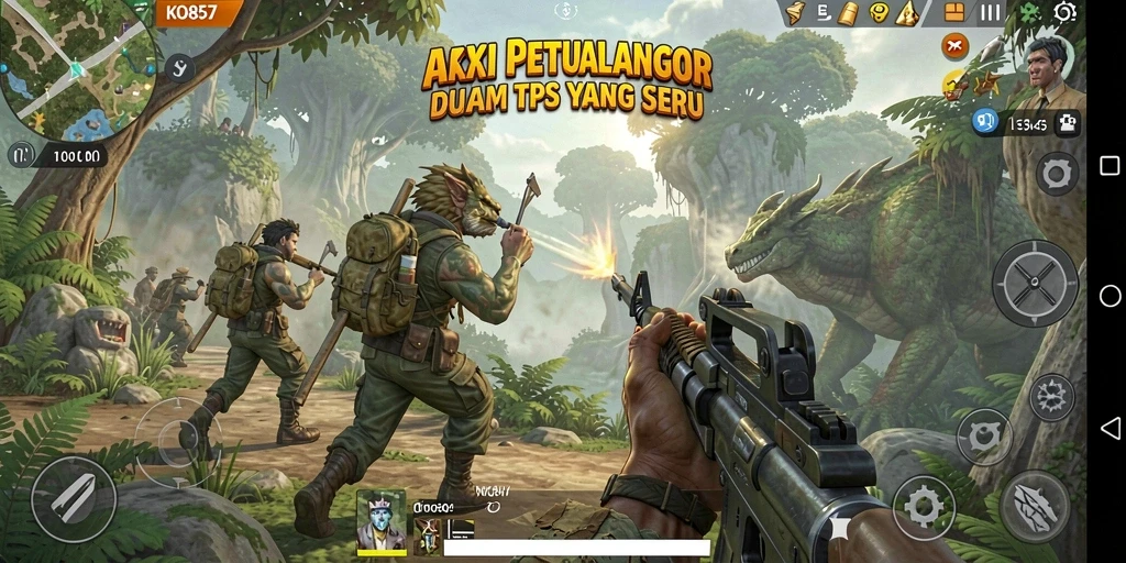 Tampilan seru gameplay dalam KO857 dengan aksi tembak menembak yang intens.