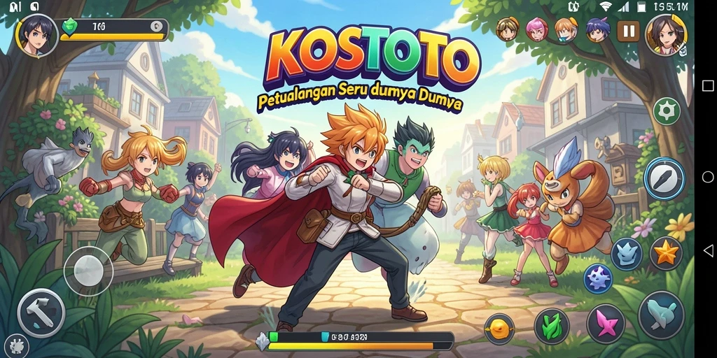 Tangkapan layar gameplay KOSTOTO yang menunjukkan aksi menarik karakter anime.