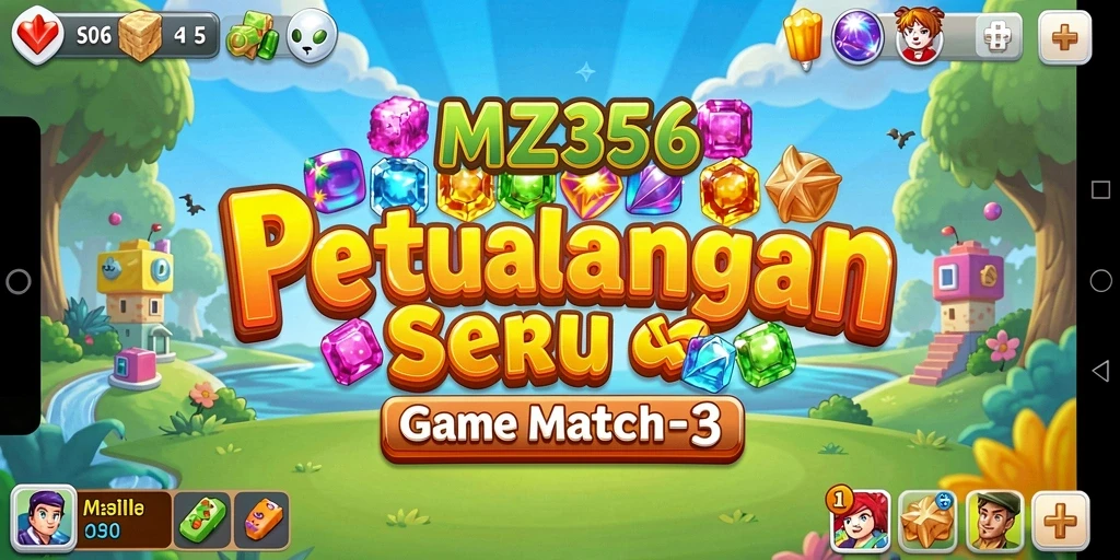 Tampilan permainan Match-3 yang penuh warna dan menarik.