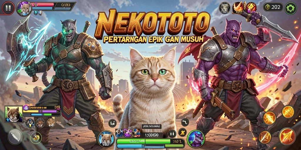 Gameplay seru di NEKOTOTO dengan karakter kucing yang unik.