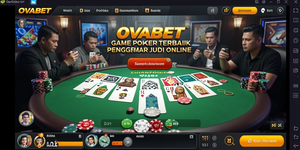 Tampilan gameplay Poker yang menarik di OVABET, menampilkan aksi taruhan yang mendebarkan.