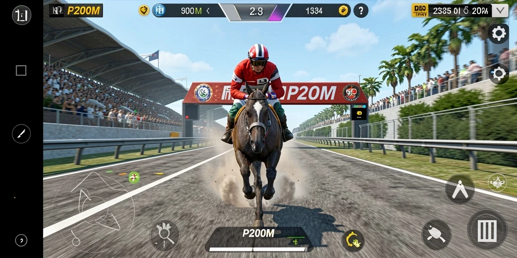 Gameplay Racing P200M dengan aksi balapan yang seru dan mendebarkan.
