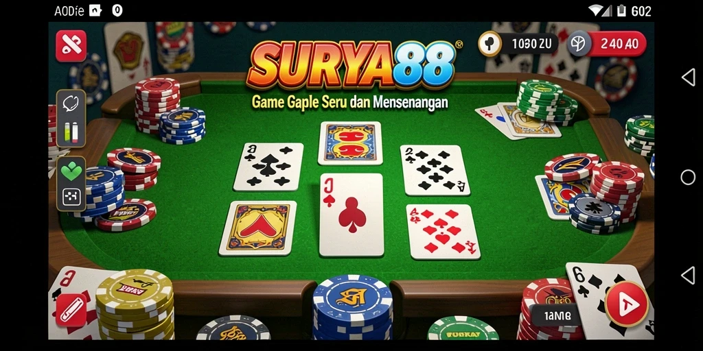 Tampilan gameplay seru dalam SURYA88 saat bermain Gaple dengan teman.