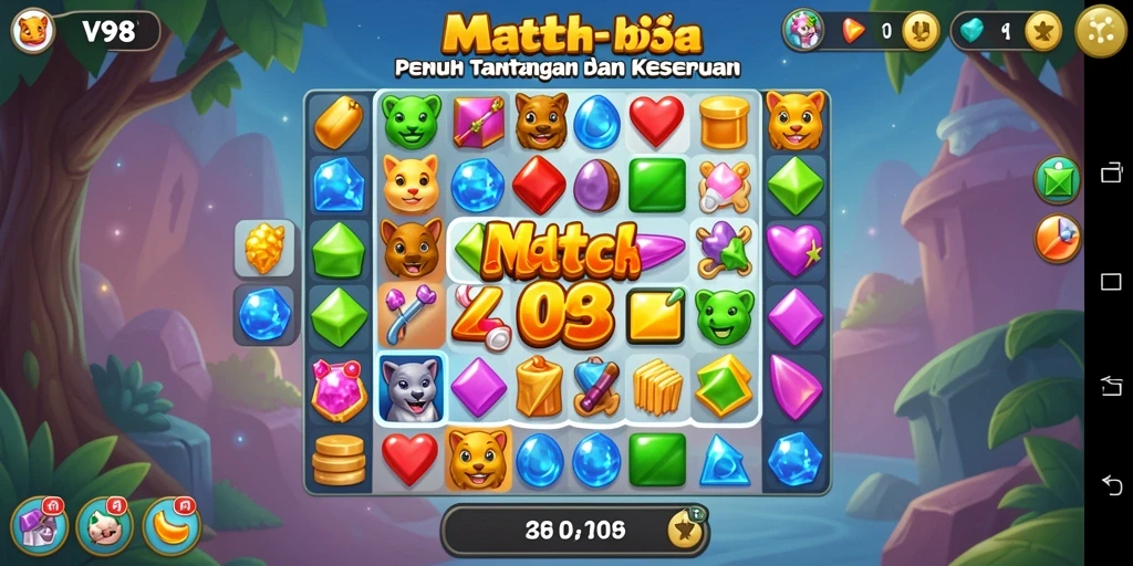 Tampilan gameplay Match-3 yang seru dan menarik di V98.