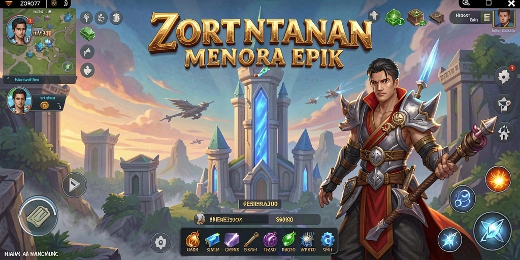 Screenshot gameplay ZORO77 menampilkan suasana Tower Defense yang intens.